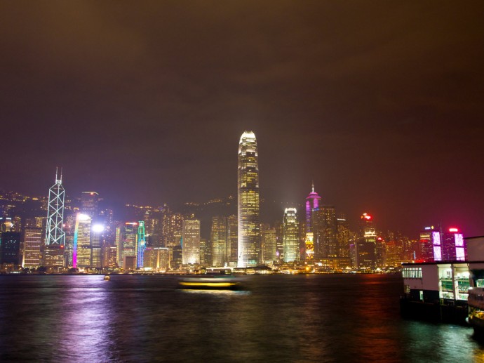 The skyline of Hong Kong Island by night