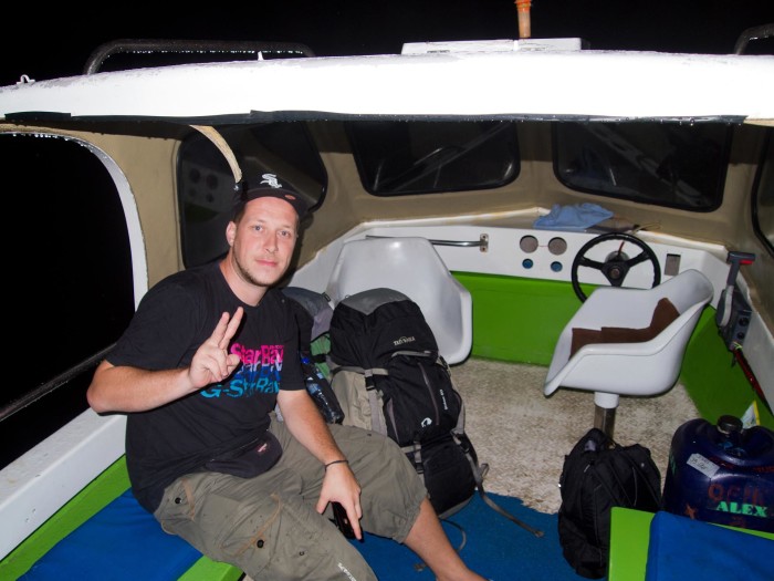 Tobi on the mini speed boat from Lombok to Gili Trawangan