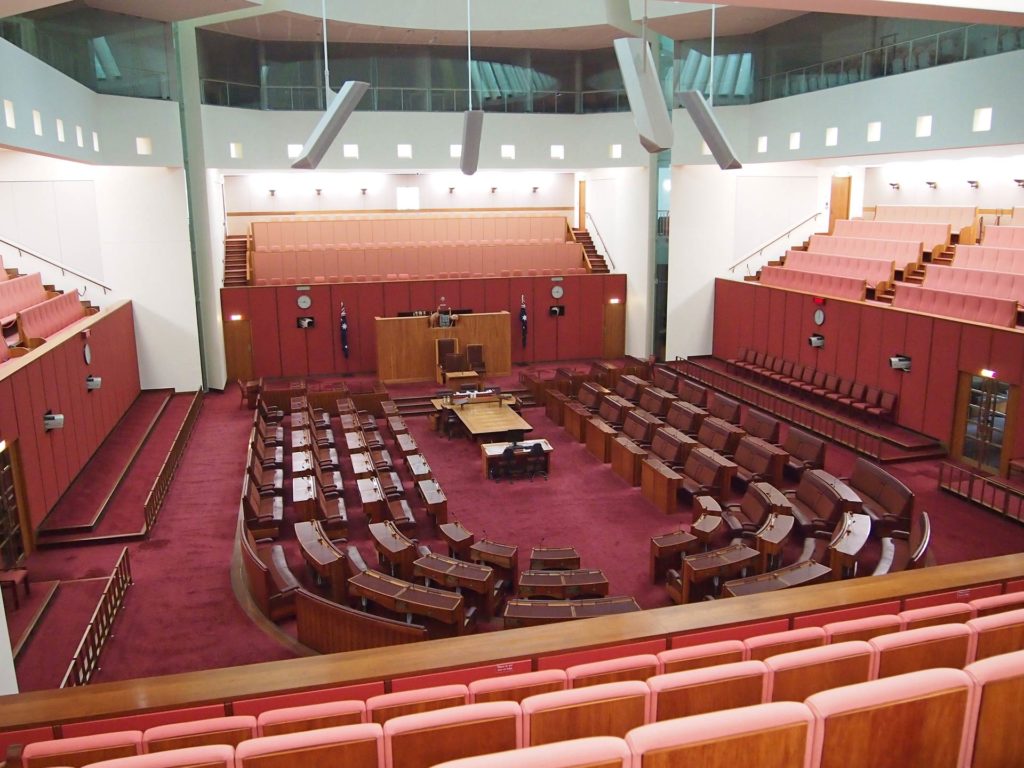 Saal des Senats im Parliament House von Canberra