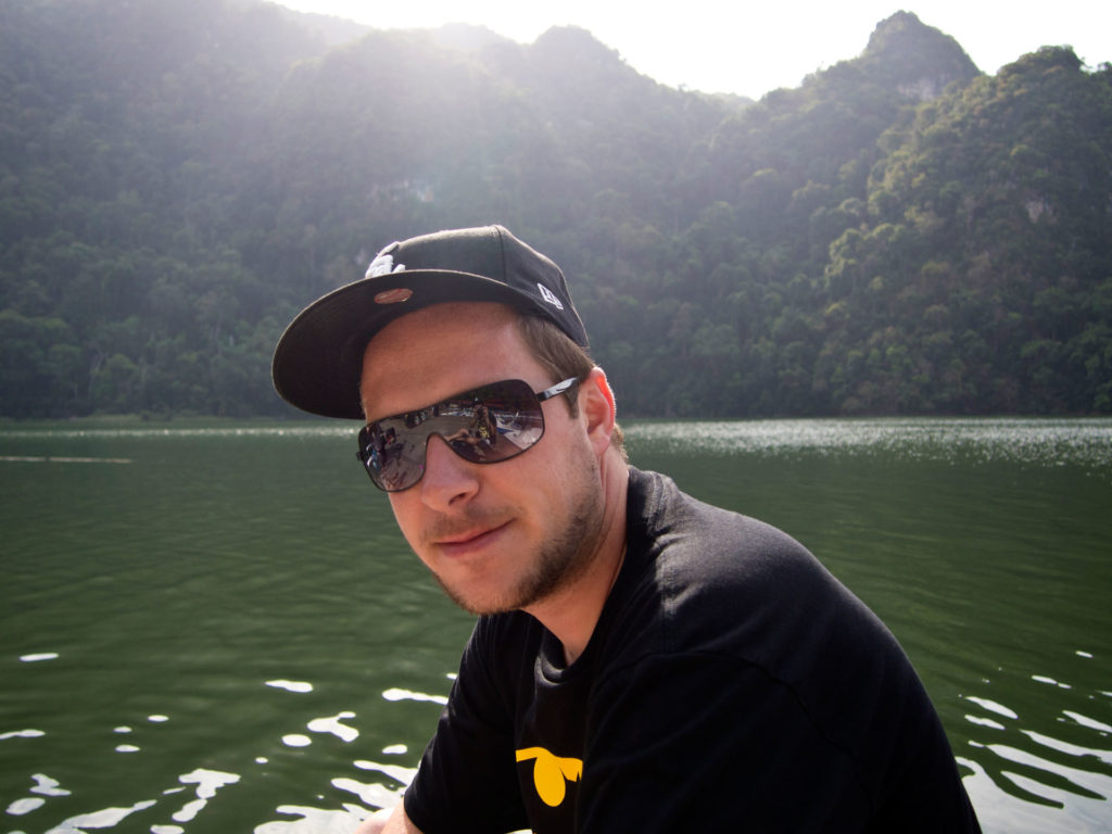 Tobi at the freshwater lake 'Lake of the Pregnant Maiden' on Pulau Dayang Bunting