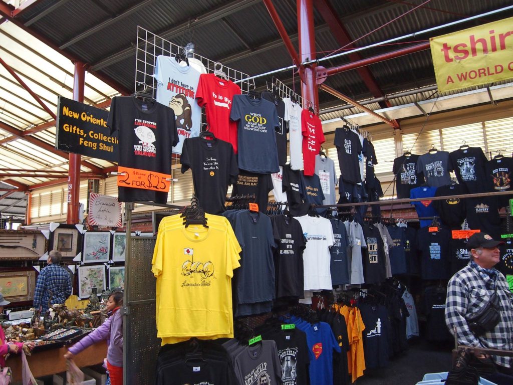 T-shirt stall at Queen Victoria Market in Melbourne