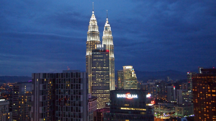 The Petronas Towers. Seen from the Menara KH at the blue hour