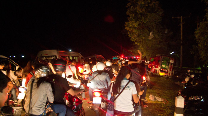 Verkehrsstau beim Verlassen des Mae Jo Uni Geländes, Chiang Mai