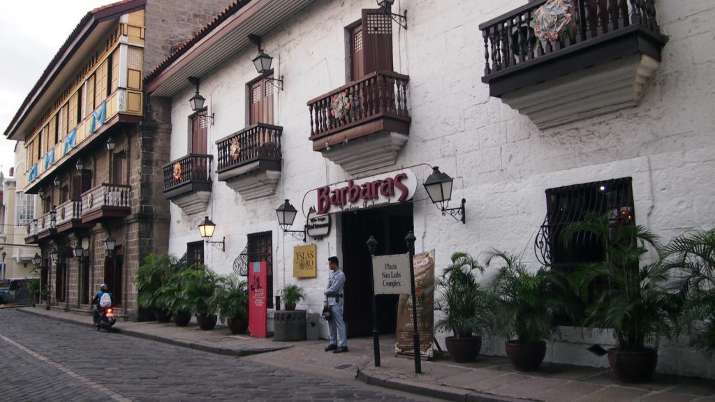 Old Spanish architecture and Casa Manila at the Plaza San Luis Complex in Intramuros, Manila