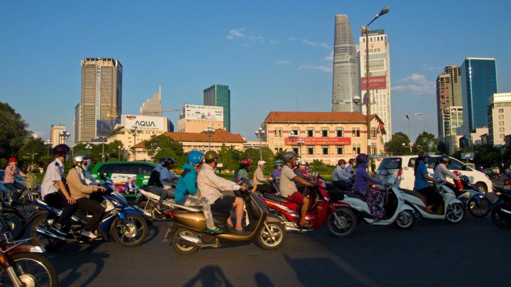 The chaotic traffic in Ho Chi Minh City, Saigon, Vietnam
