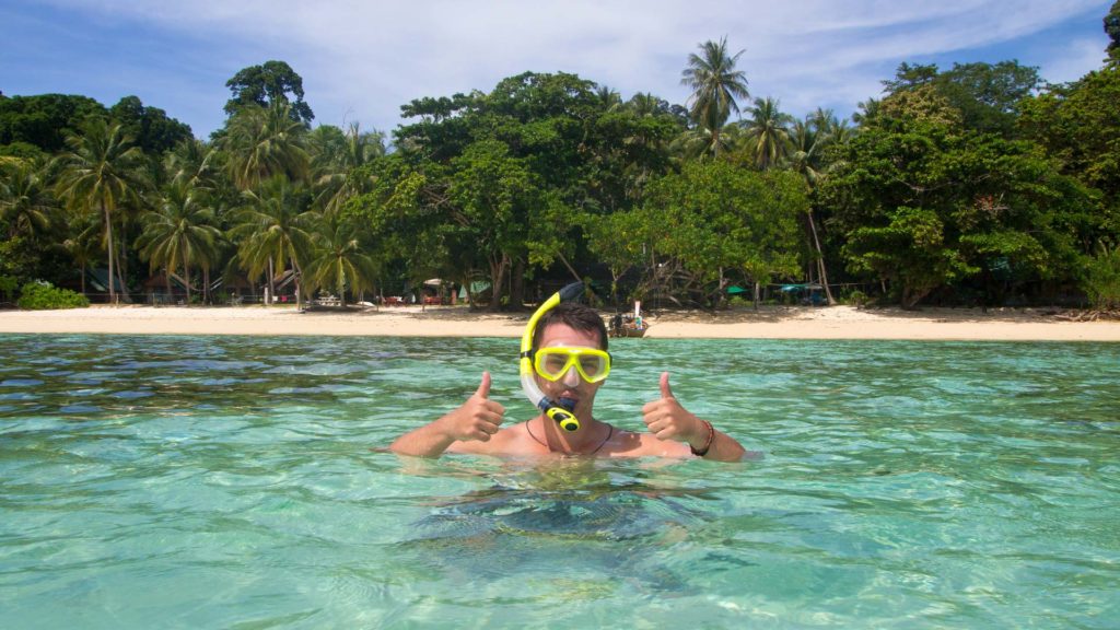 Marcel snorkeling at the Sunset Beach, Koh Kradan