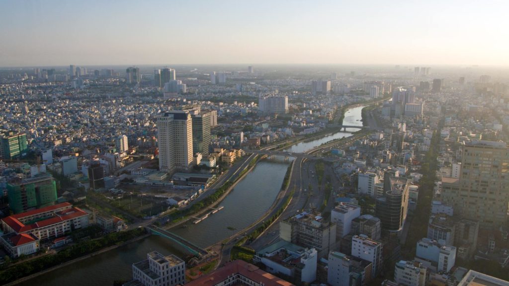 Aussicht auf Ho Chi Minh City und den Fluss vom Saigon Skydeck