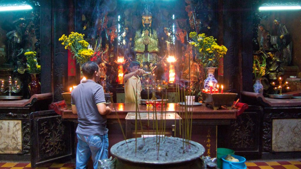 The inside of the Jade Emperor Pagoda in Ho Chi Minh City