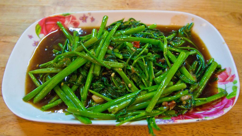 Pad Pak Bung - fried morning glory with chili and fishsauce