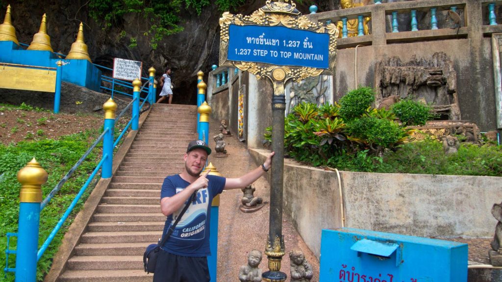 Tobi before the ascent of the 1237 stairs to the Tiger Cave Temple