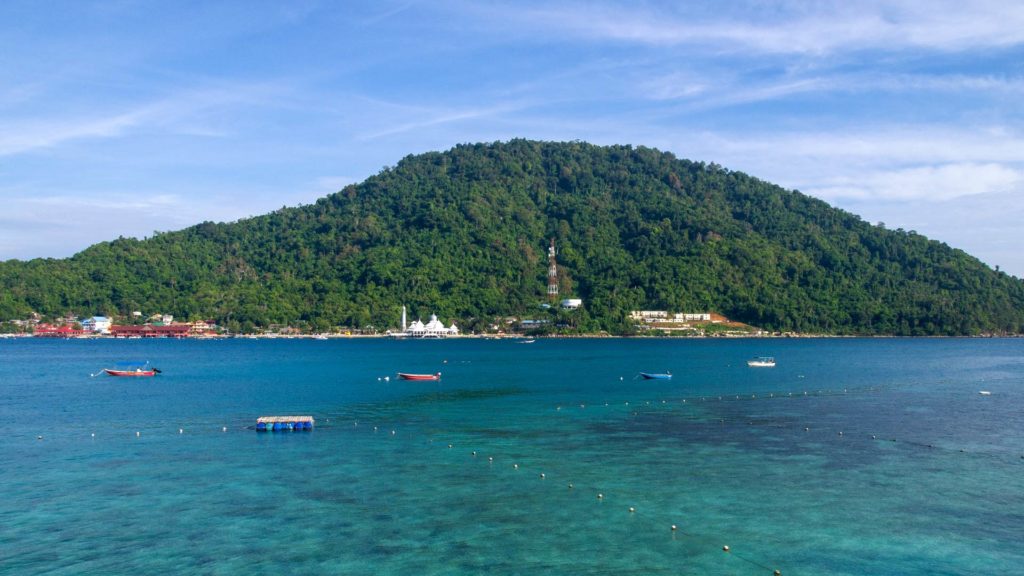 View from Perhentian Besar to the main village of Perhentian Kecil
