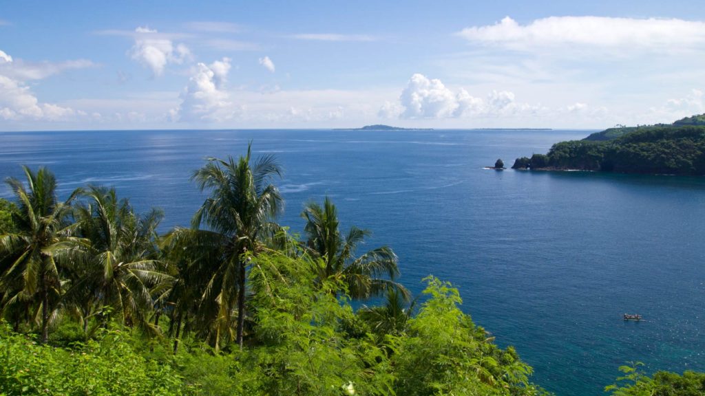 Ausblick von Malimbu Hill auf die Gili-Inseln, Lombok