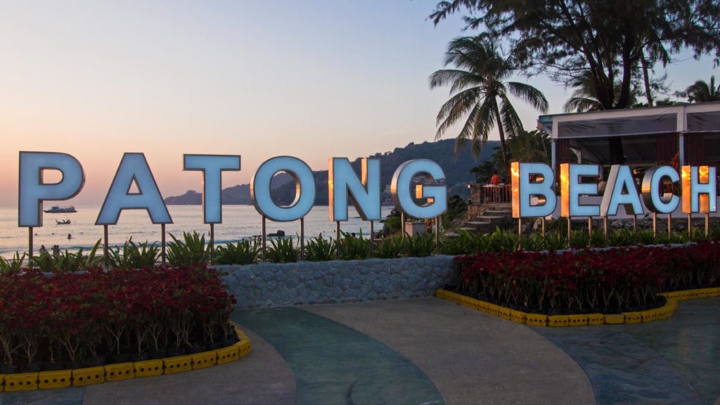 Patong Beach sign at the beach
