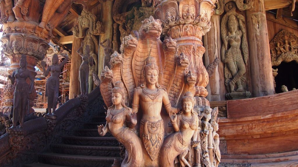 Impressive wood carvings in the Sanctuary of Truth in Pattaya