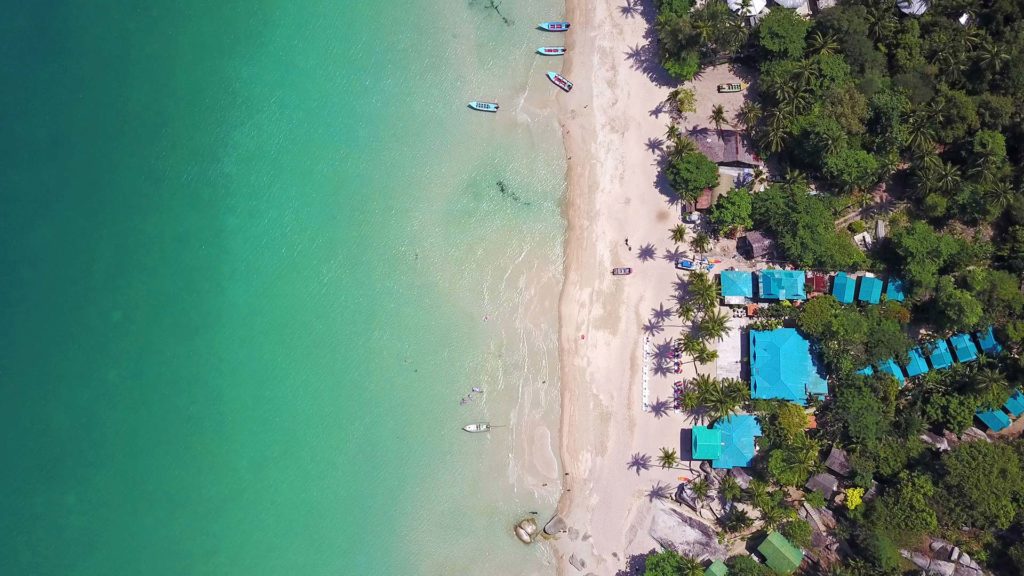 Koh Phangan's beautiful beach Haad Yuan from the air