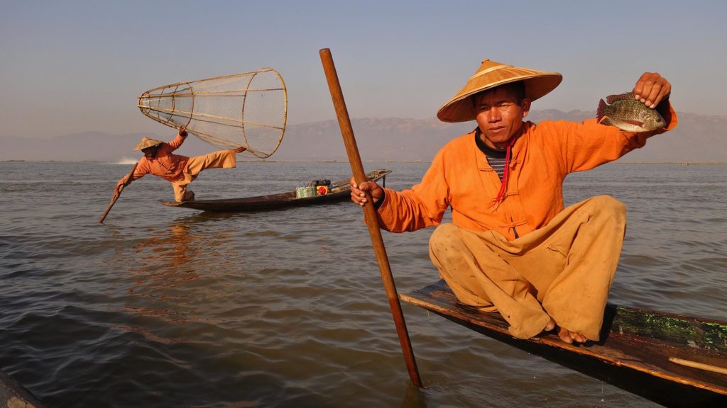 Fischer auf dem Inle Lake in Myanmar