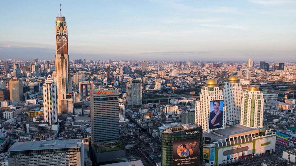 The view from the Centara Grand of the city and the Baiyoke Tower II in Bangkok