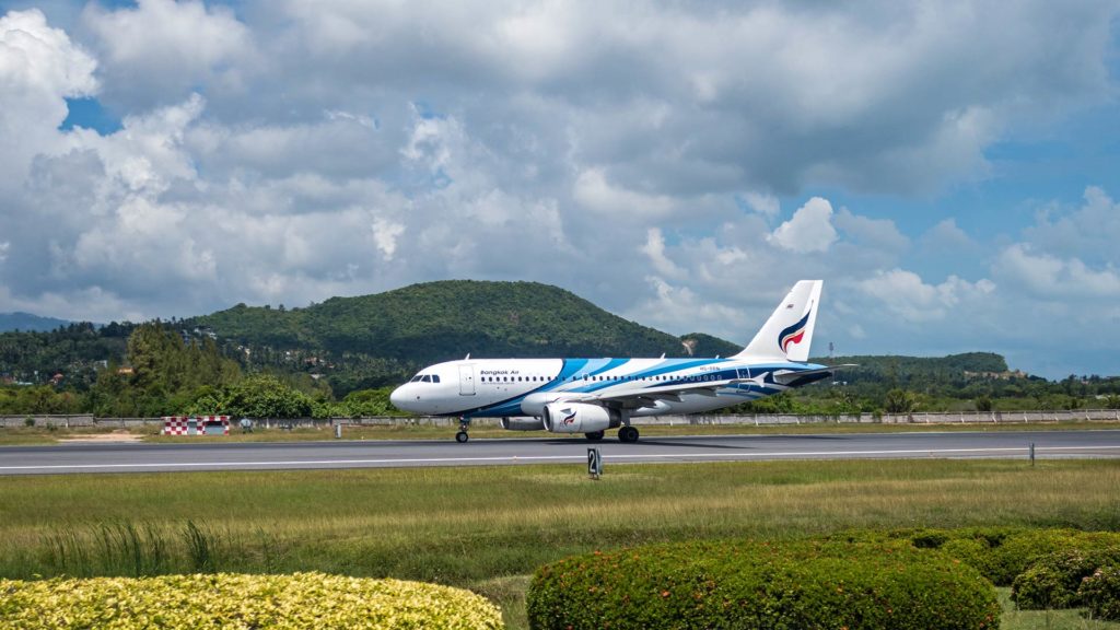 Airplane of Bangkok Airways at Koh Samui's airport