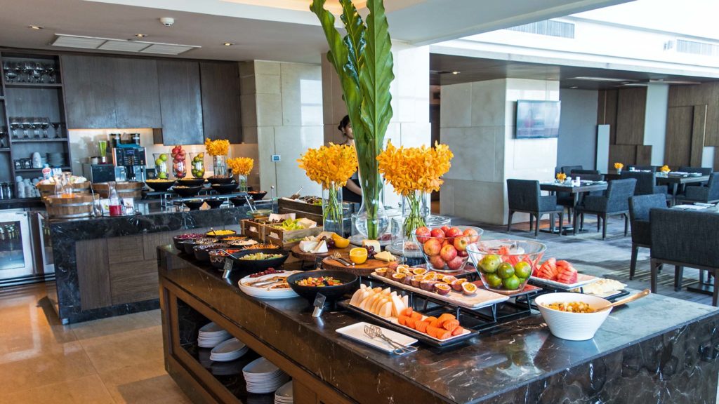 Breakfast buffet on the executive floor of the Amari Watergate hotel