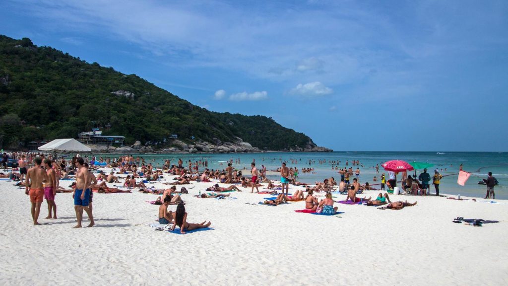 The Haad Rin beach on the day of the Full Moon Party on Koh Phangan