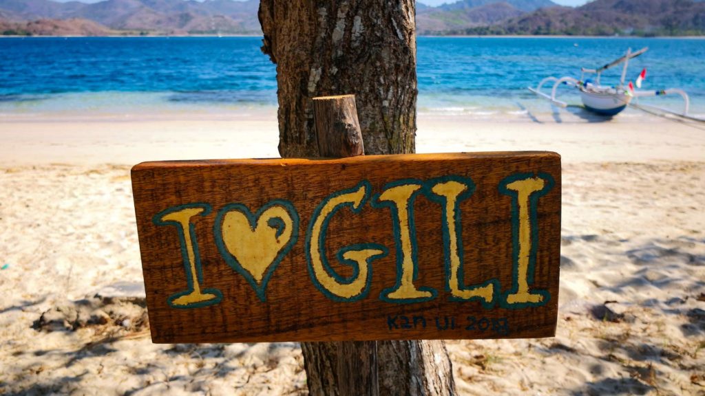 "I Love Gili" Schild auf Gili Asahan, Lombok