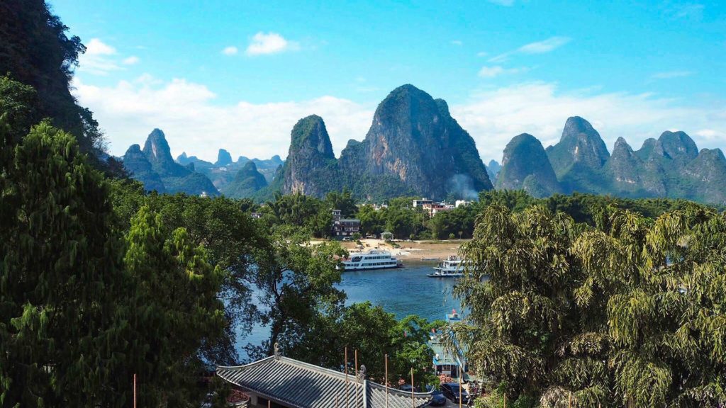 View from This Old Place International Youth Hostel over the picturesque surroundings of Guilin