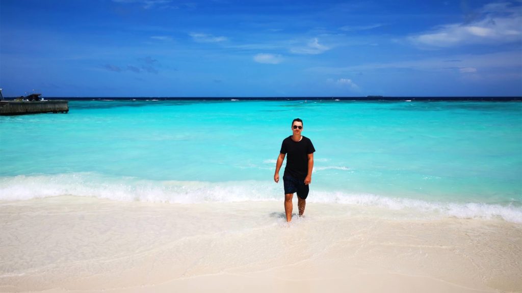 Marcel and the turquoise waters of Thulhagiri Island, Maldives