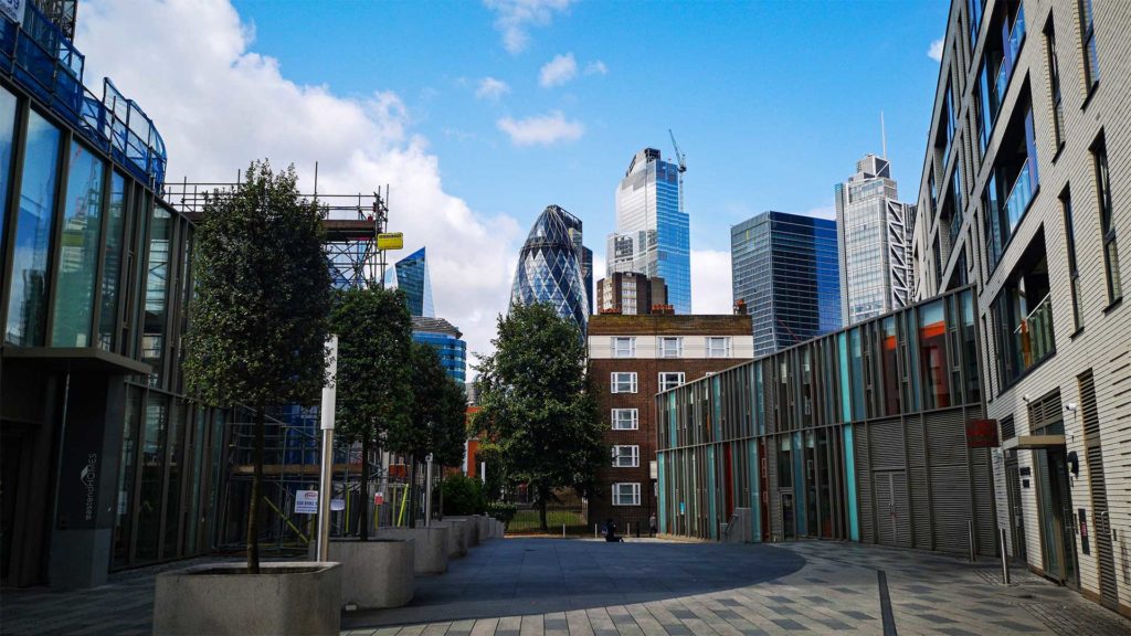 View of the London skyline from the Shoreditch district