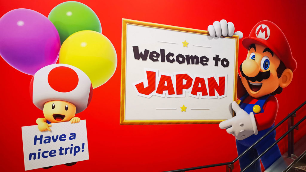 Mario greets guests in Tokyo with Welcome to Japan