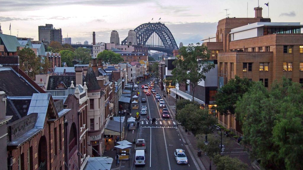 View of the neighborhood around the Sydney Harbor Bridge