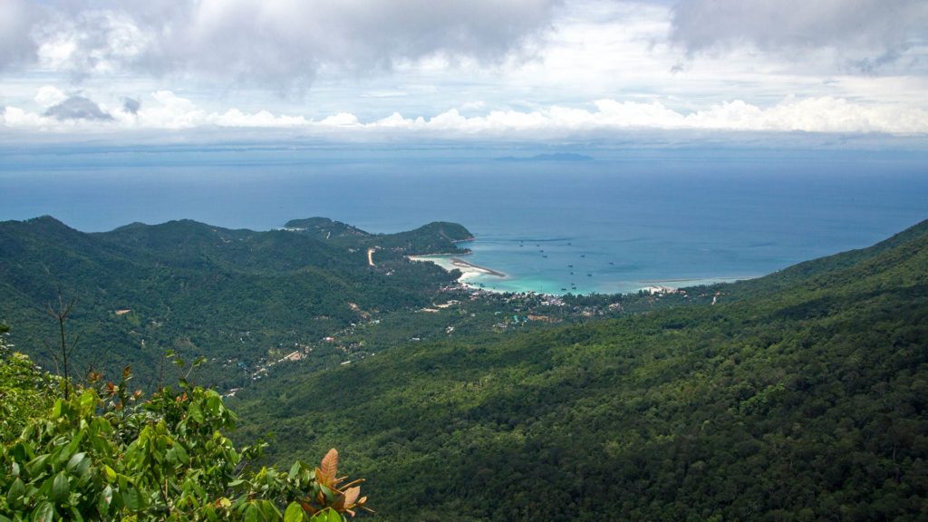 The view from Khao Ra over the north of Koh Phangan with Chaloklum and Malibu Beach