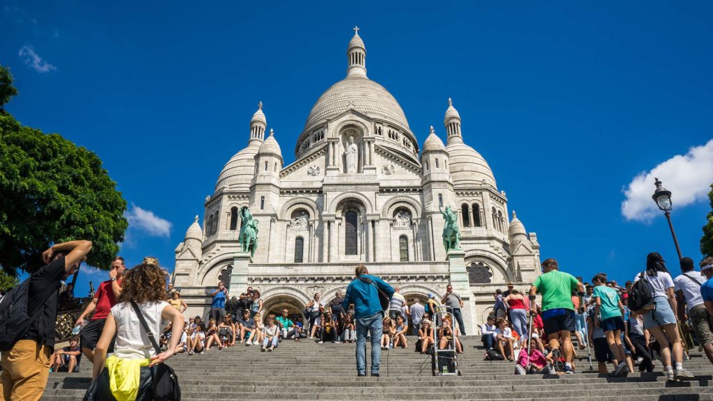 The Basilica Sacre Coeur and its stairs (Montmartre, Paris)