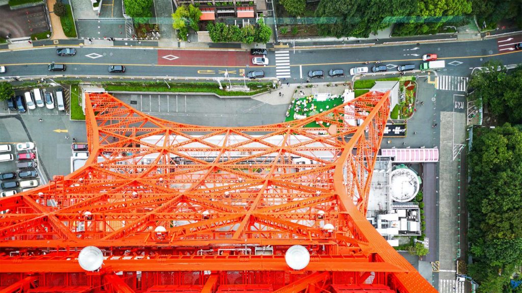 View from the Tokyo Tower onto the streets of Tokyo in Japan