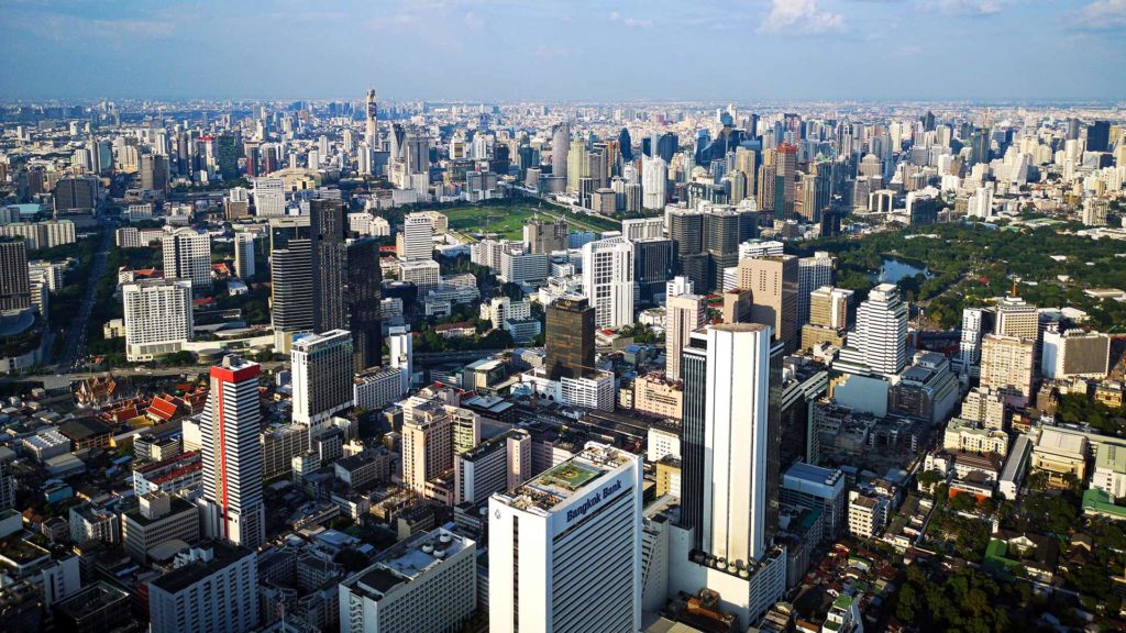 Bangkok’s skyline and Lumphini Park from Mahanakhon Tower