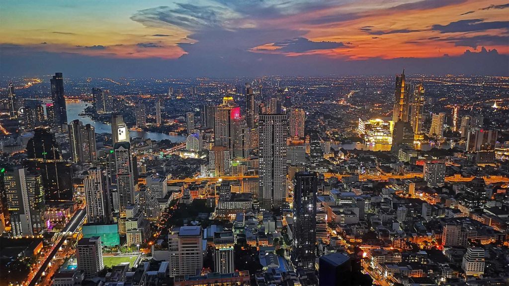 Sunset over  Bangkok from Mahanakhon Skywalk