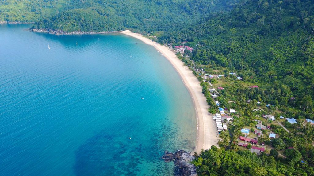 Drone shot from Juara Beach on Tioman in Malaysia