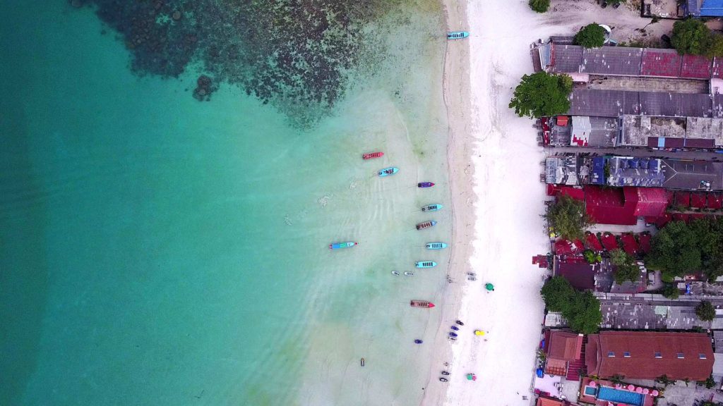 Drone flight over Haad Rin Nok Beach, Koh Phangan