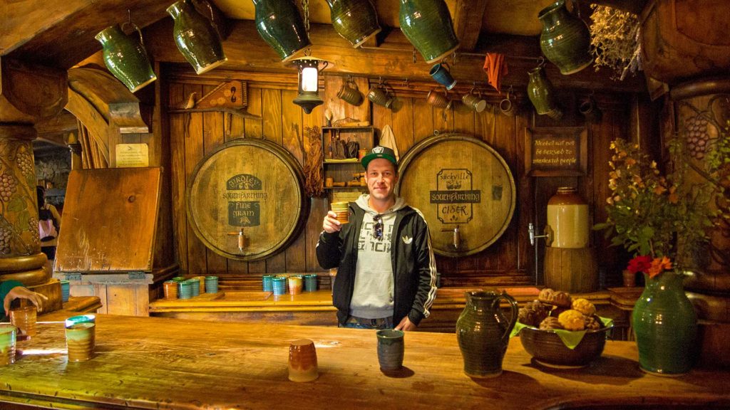 Tobi at the Green Dragon Pub in Hobbiton, Matamata