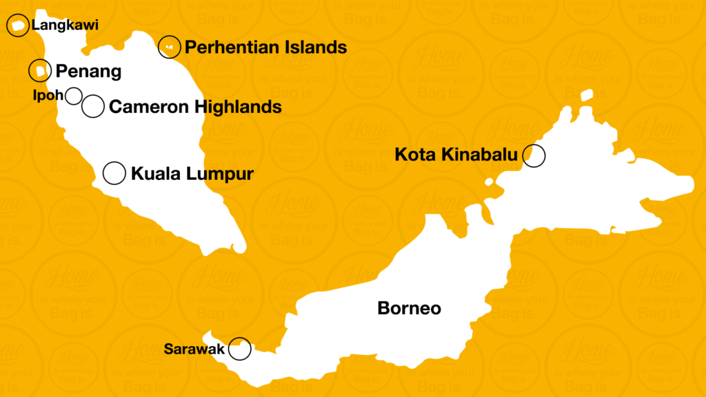 Malaysia Karte mit Inseln und Urlaubsgebieten (Umriss/Silhouette)