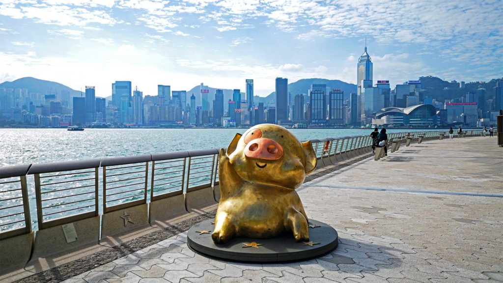 Goldenes Schwein auf der Avenue of Stars von Hong Kong