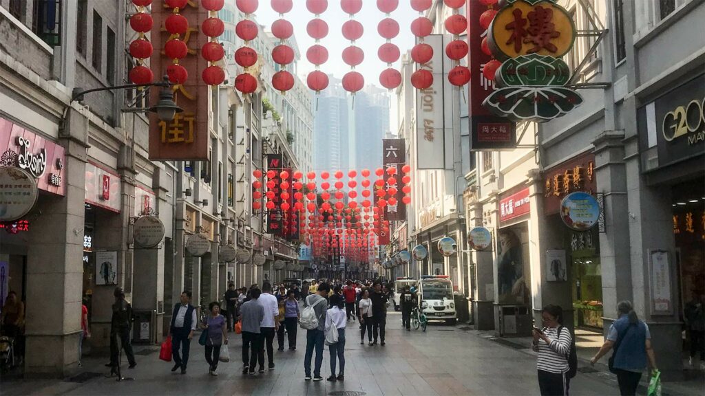 People walking in downtown Guangzhou, China