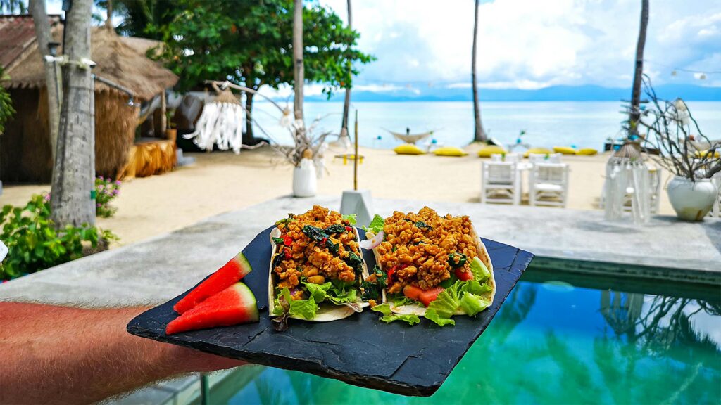 Pad Kra Pao Wraps, Essen im Sea Love Beach Bar & Bungalows Koh Phangan
