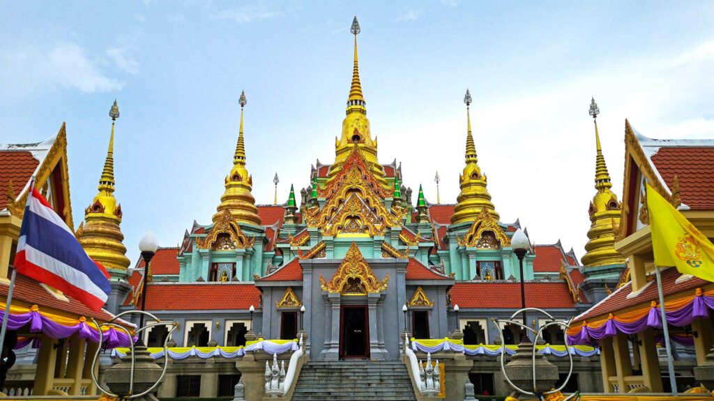 The golden pagodas of Wat Thang Sai in Ban Krut
