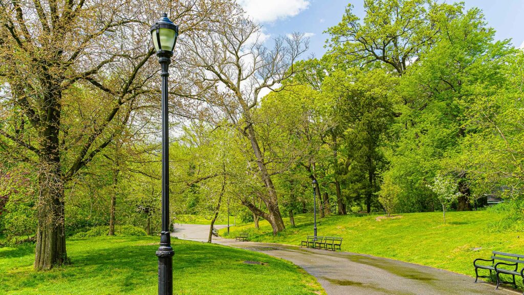 Spaziergang im grünen Prospect Park in Brooklyn, NYC