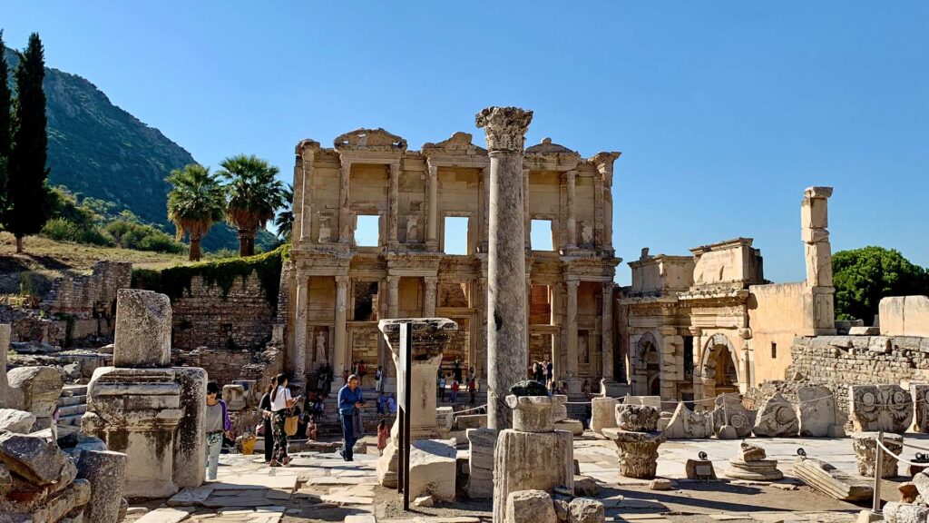 The reconstructed facade of the Celsus Library in Ephesus, Turkey