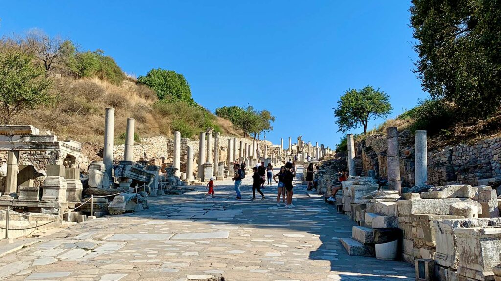 The main street in Ephesus with tourists