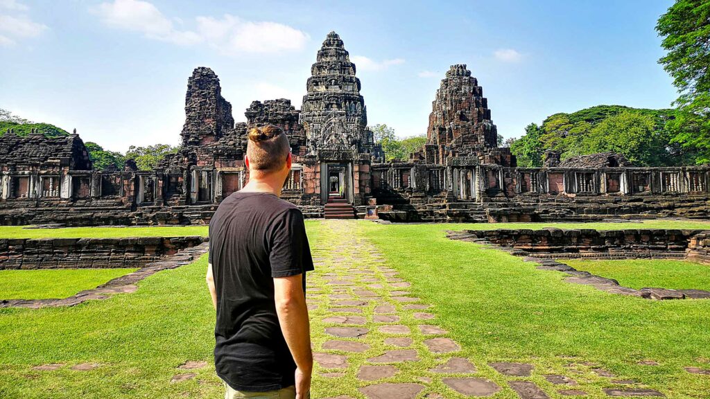 Tobi in front of the main temple of the Phimai Historical Park